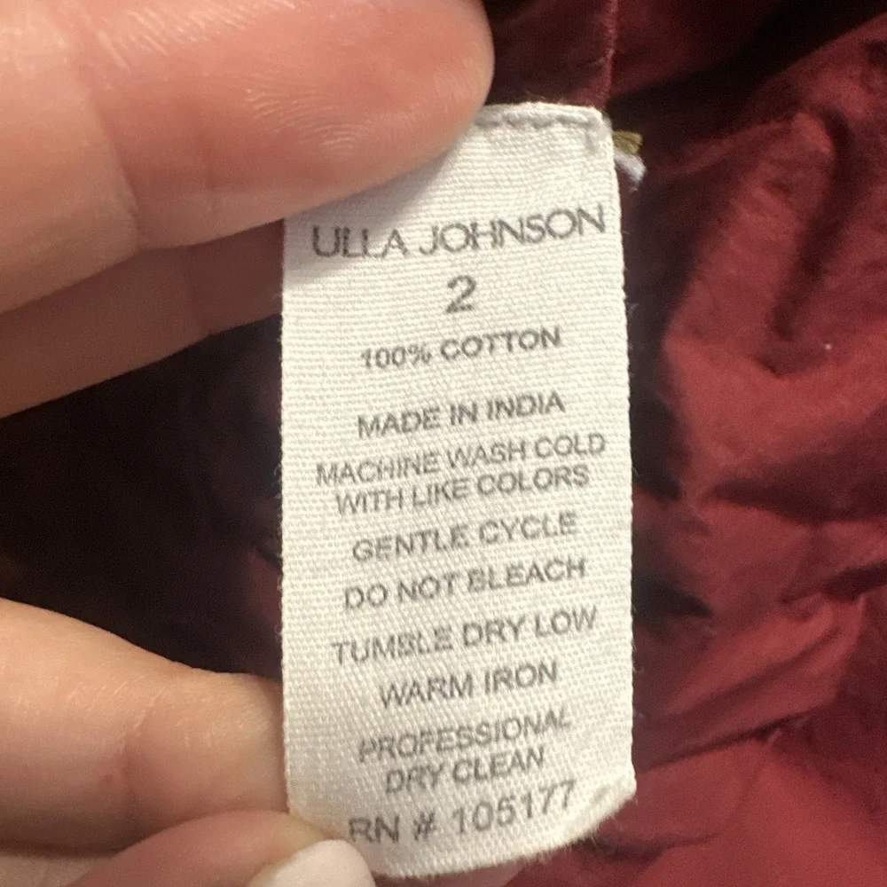 Ulla Johnson Kira Off the Shoulder Poplin Peplum Top Size 2 Burgundy Peasant